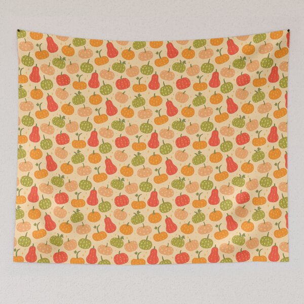 Item preview, patterned pumpkins and stars on cream background designed and sold by burbura.