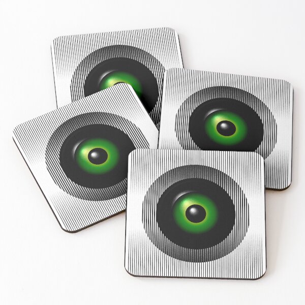 Item preview, Ocular Core – Abstract Emerald Synthetic Eye & Vertical Line Op-Art designed and sold by BrokenBill.