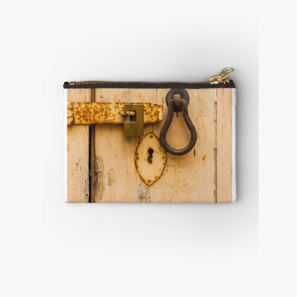 Item preview, Old Rustic Padlock and Latch on Weathered Beige Wooden Door with Keyhole Plate designed and sold by Nmallia.