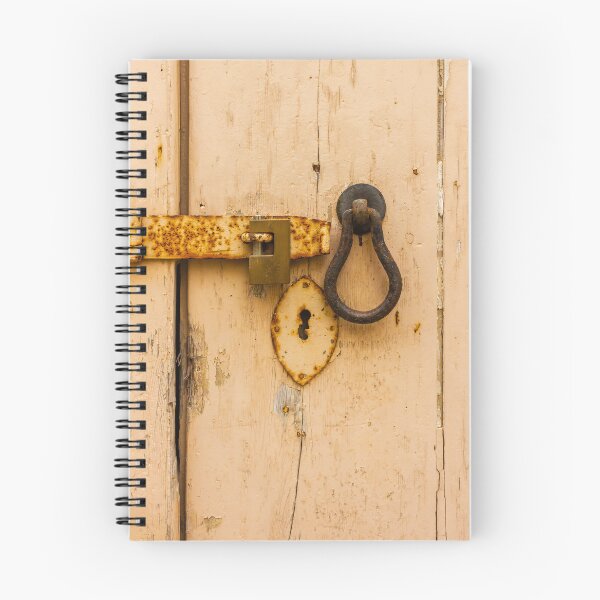 Item preview, Old Rustic Padlock and Latch on Weathered Beige Wooden Door with Keyhole Plate designed and sold by Nmallia.