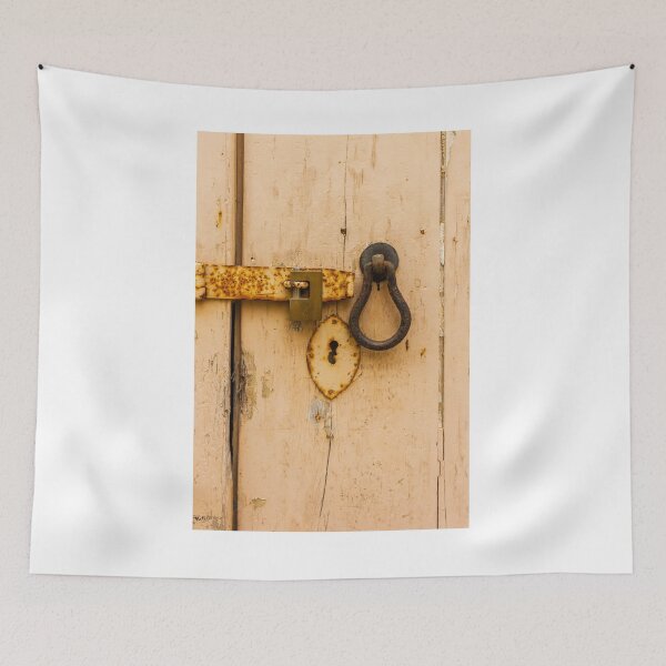Item preview, Old Rustic Padlock and Latch on Weathered Beige Wooden Door with Keyhole Plate designed and sold by Nmallia.