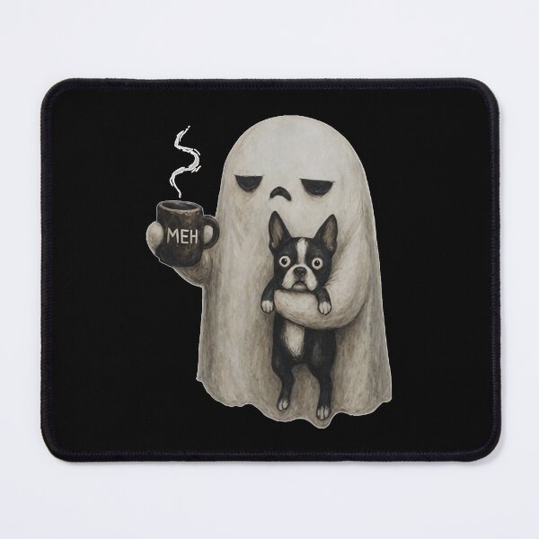 Item preview, Vintage Funny Meh Boo Ghost Holding Boston Terrier Dog Lover designed and sold by MiteKangerin.