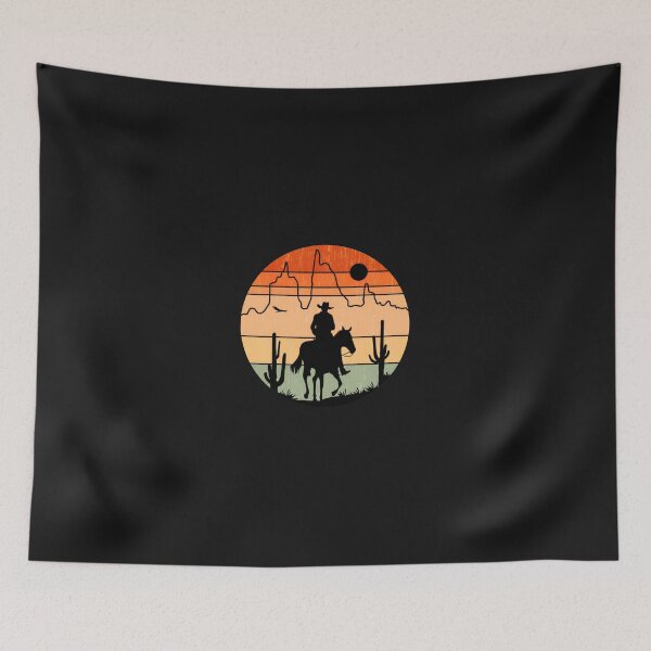 Item preview, Retro Sunset Cowboy Horse Desert Mountains designed and sold by YarningsandYear.