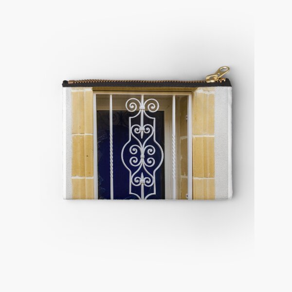 Item preview, Ornate White Iron Window Grille With Beige Stone Frame On White Wall designed and sold by Nmallia.
