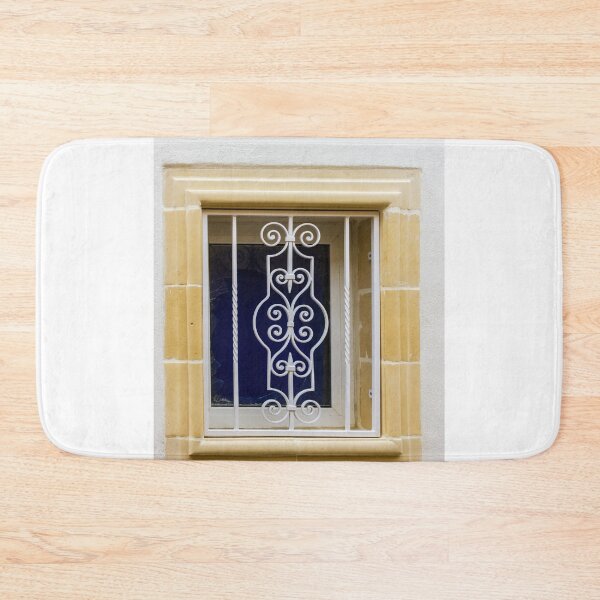 Item preview, Ornate White Iron Window Grille With Beige Stone Frame On White Wall designed and sold by Nmallia.