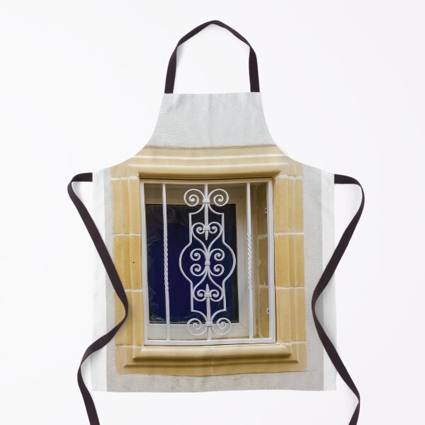 Item preview, Ornate White Iron Window Grille With Beige Stone Frame On White Wall designed and sold by Nmallia.