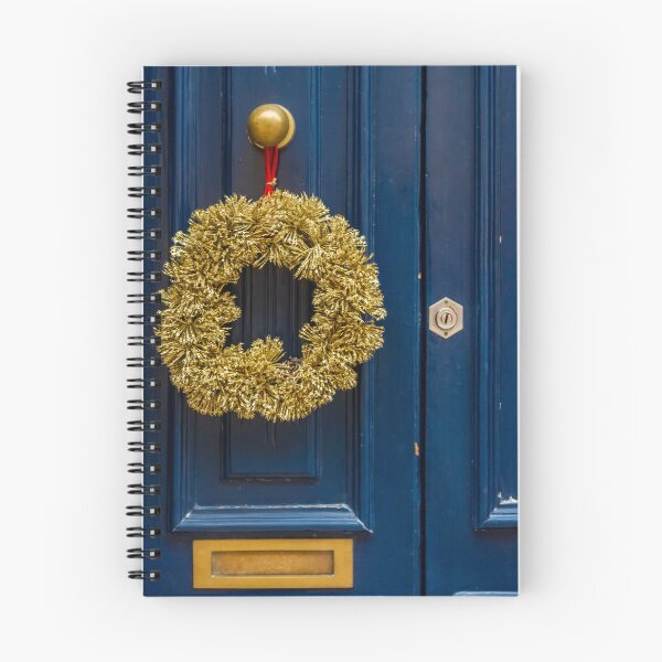 Item preview, Gold Wreath on Deep Blue Door: Festive Holiday Decor for Home Entrance designed and sold by Nmallia.