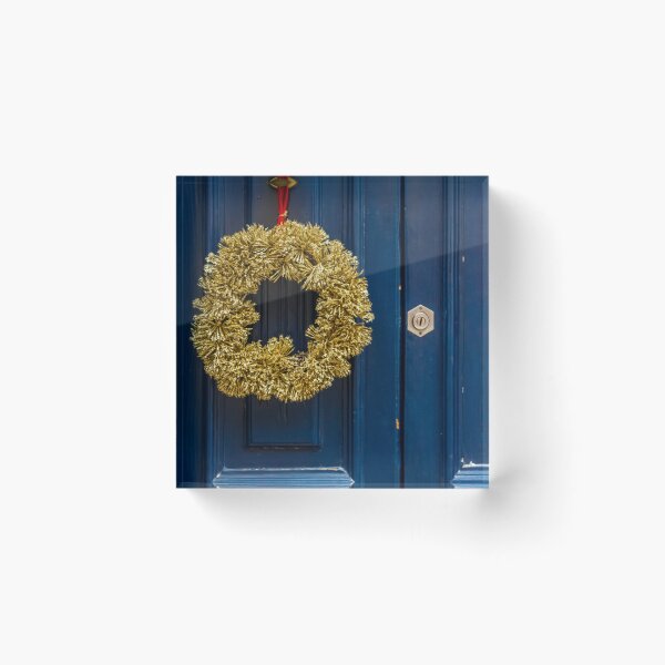 Item preview, Gold Wreath on Deep Blue Door: Festive Holiday Decor for Home Entrance designed and sold by Nmallia.