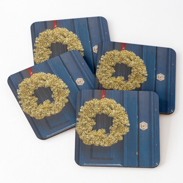 Item preview, Gold Wreath on Deep Blue Door: Festive Holiday Decor for Home Entrance designed and sold by Nmallia.