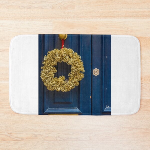 Item preview, Gold Wreath on Deep Blue Door: Festive Holiday Decor for Home Entrance designed and sold by Nmallia.