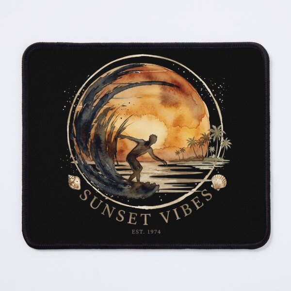 Item preview, Vintage Watercolor Surf Sunset with Tropical Wave Rider designed and sold by BreezifyDesignStudio.