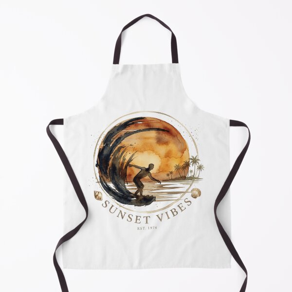 Artikelvorschau, Vintage-Aquarell-Sonnenuntergang mit tropischem Wellenreiter entworfen und verkauft von BreezifyDesignStudio.