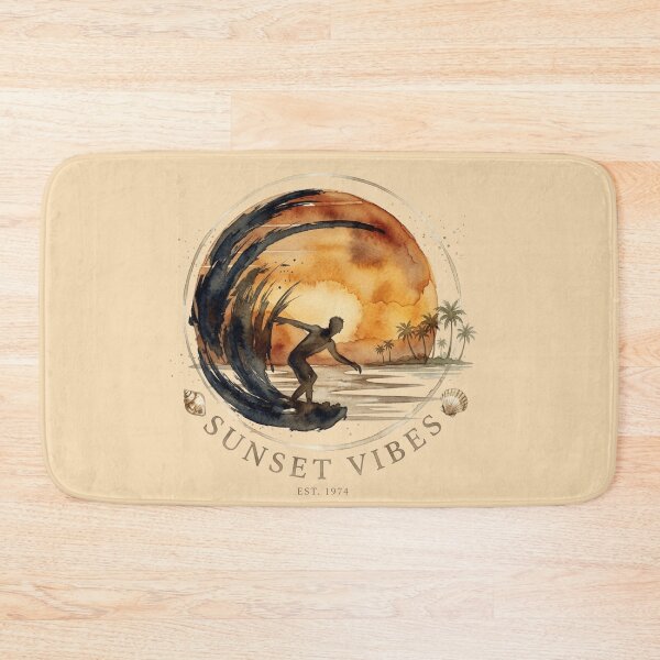 Item preview, Vintage Watercolor Surf Sunset with Tropical Wave Rider designed and sold by BreezifyDesignStudio.