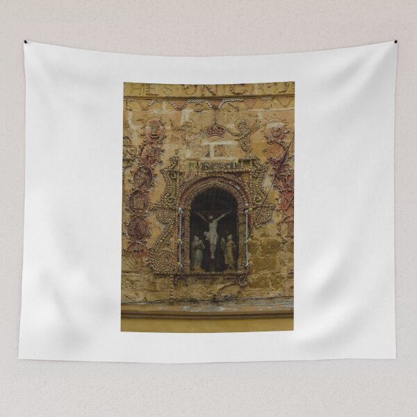 Item preview, Ornate Baroque Wall Niche With Crucifix Statue And Weathered Shell Motifs And Ornamentation designed and sold by Nmallia.