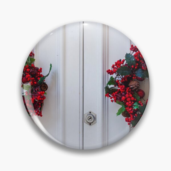 Item preview, Two Red Berry Christmas Wreaths on White Doors Create Festive Holiday Decor designed and sold by Nmallia.