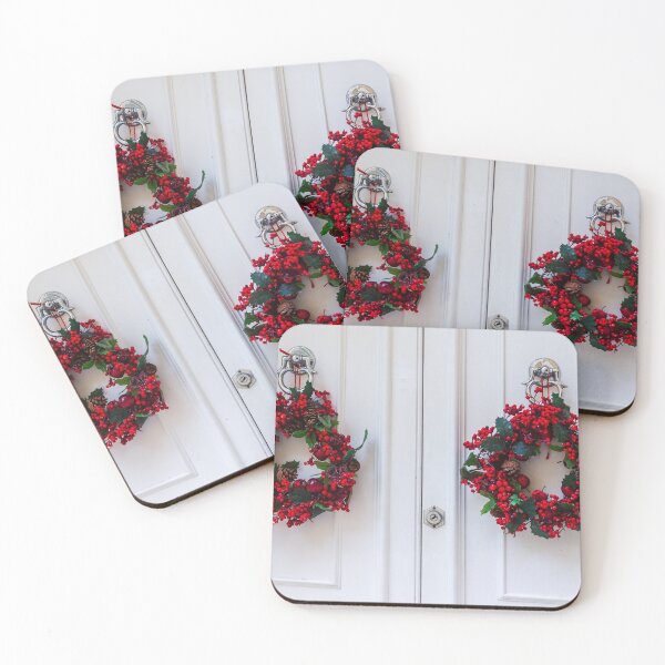 Item preview, Two Red Berry Christmas Wreaths on White Doors Create Festive Holiday Decor designed and sold by Nmallia.