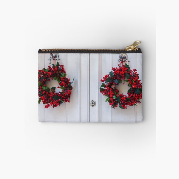 Item preview, Two Red Berry Christmas Wreaths on White Doors Create Festive Holiday Decor designed and sold by Nmallia.