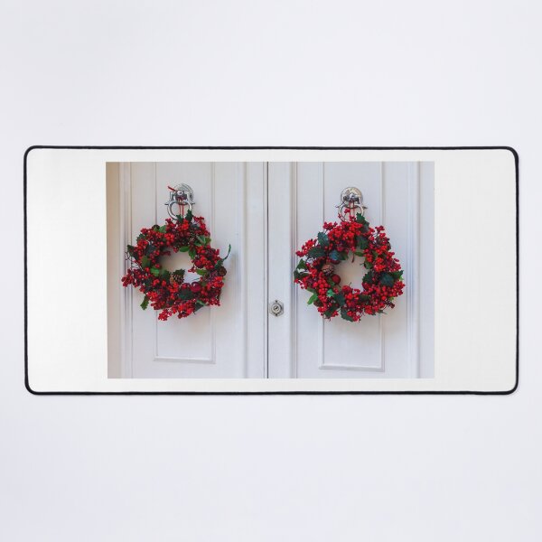 Item preview, Two Red Berry Christmas Wreaths on White Doors Create Festive Holiday Decor designed and sold by Nmallia.