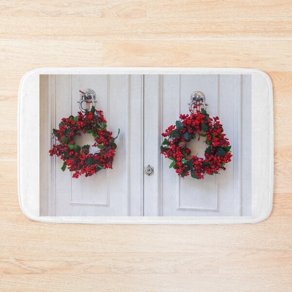 Item preview, Two Red Berry Christmas Wreaths on White Doors Create Festive Holiday Decor designed and sold by Nmallia.