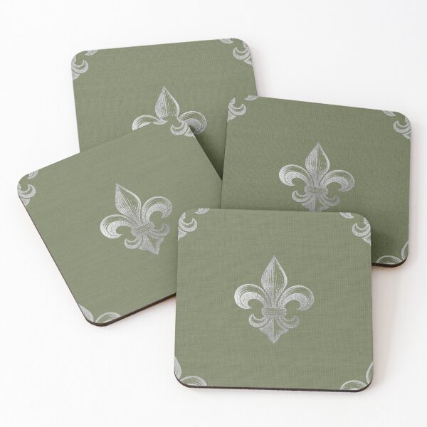 Item preview, Sage green silver Fleur de Lys designed and sold by Anne Londez Studio.