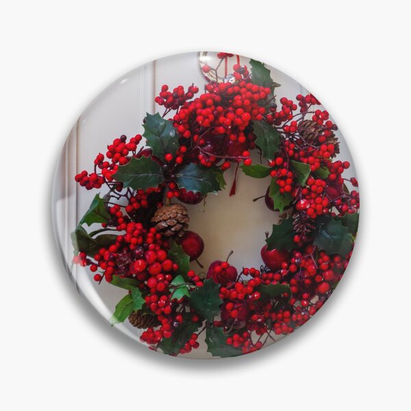 Item preview, Festive Red Berry Christmas Wreath Hanging on White Door Knocker for Holiday Decoration on Front Door designed and sold by Nmallia.