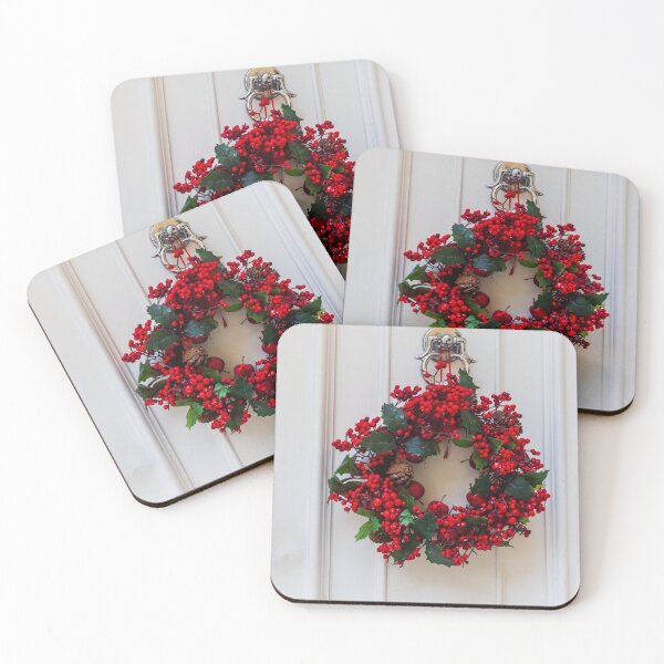 Item preview, Festive Red Berry Christmas Wreath Hanging on White Door Knocker for Holiday Decoration on Front Door designed and sold by Nmallia.