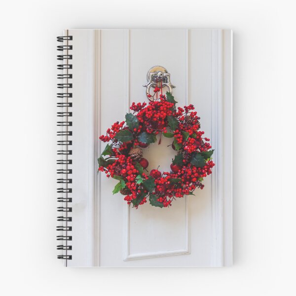 Item preview, Festive Red Berry Christmas Wreath Hanging on White Door Knocker for Holiday Decoration on Front Door designed and sold by Nmallia.