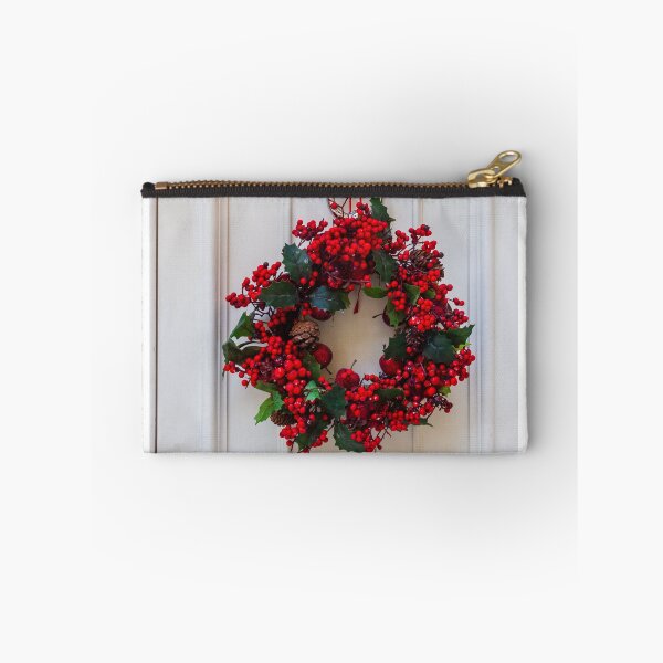 Item preview, Festive Red Berry Christmas Wreath Hanging on White Door Knocker for Holiday Decoration on Front Door designed and sold by Nmallia.