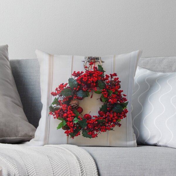 Item preview, Festive Red Berry Christmas Wreath Hanging on White Door Knocker for Holiday Decoration on Front Door designed and sold by Nmallia.