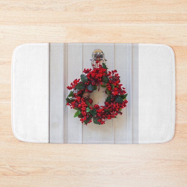 Item preview, Festive Red Berry Christmas Wreath Hanging on White Door Knocker for Holiday Decoration on Front Door designed and sold by Nmallia.