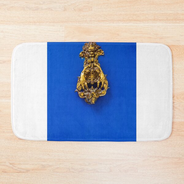 Item preview, Ornate Brass Lion-Head Door Knocker Mounted On Bright Blue Door for Classic Gothic Home Charm designed and sold by Nmallia.