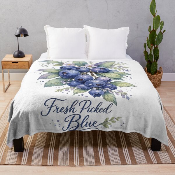 Item preview, Fresh Picked Blue Blueberry Botanical Watercolor Cottagecore Art Design Print designed and sold by inkoutninja.