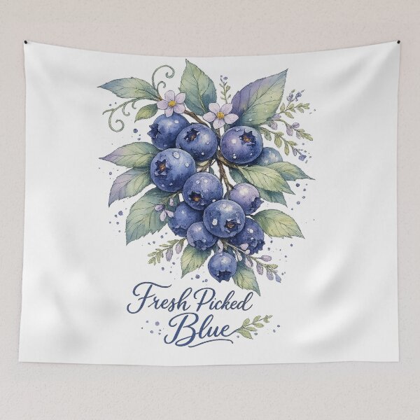 Item preview, Fresh Picked Blue Blueberry Botanical Watercolor Cottagecore Art Design Print designed and sold by inkoutninja.