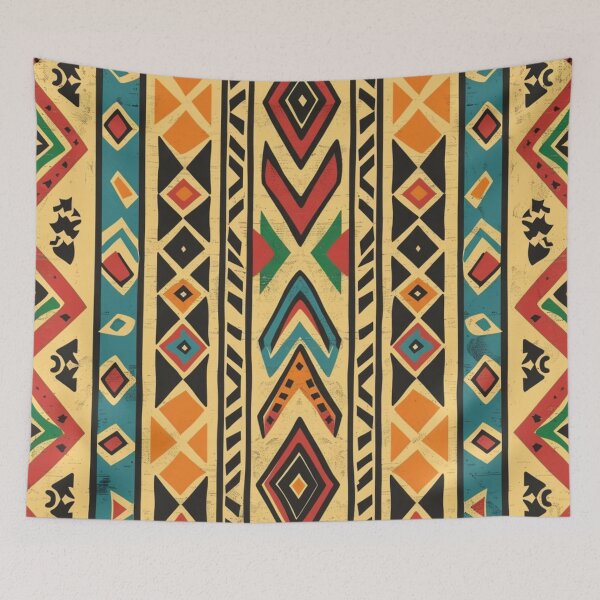 Item preview, Polynesian Mix Tonga Geometric Pattern Terracotta Ochre Turquoise designed and sold by GrinGalore.