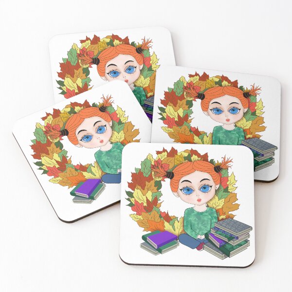 Item preview, Autumn Girl with Books and Leaf Wreath designed and sold by KateQR.