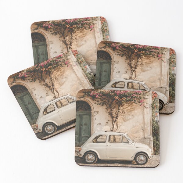 Item preview, Italian Street with Vintage Car and Pink Flowers designed and sold by Soul & Nature Studio.