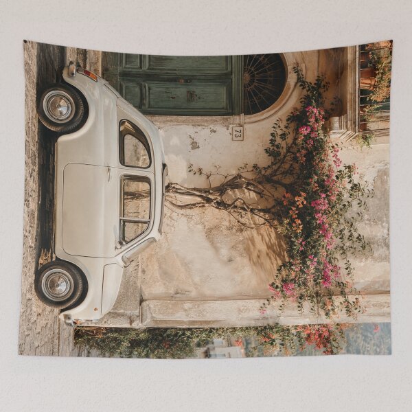 Item preview, Italian Street with Vintage Car and Pink Flowers designed and sold by Soul & Nature Studio.