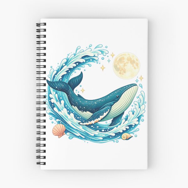 Item preview, Moonlit Whale Ocean Waves Celestial Coastal Fantasy Art Design Print designed and sold by inkoutninja.