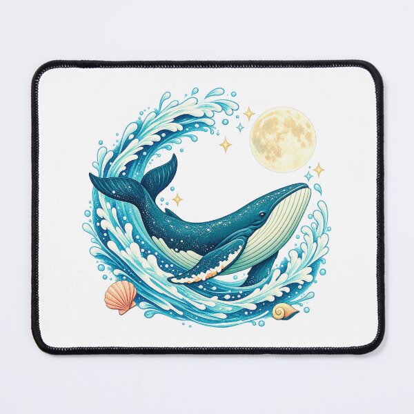 Item preview, Moonlit Whale Ocean Waves Celestial Coastal Fantasy Art Design Print designed and sold by inkoutninja.