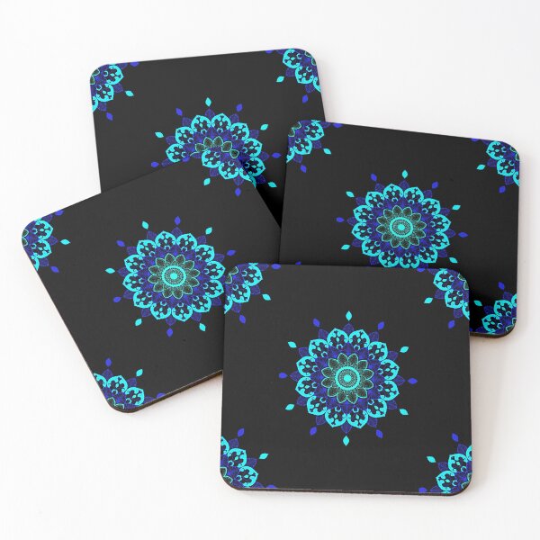 Item preview, Glowing Blue Neon Mandala Art designed and sold by ArtByPrachii.