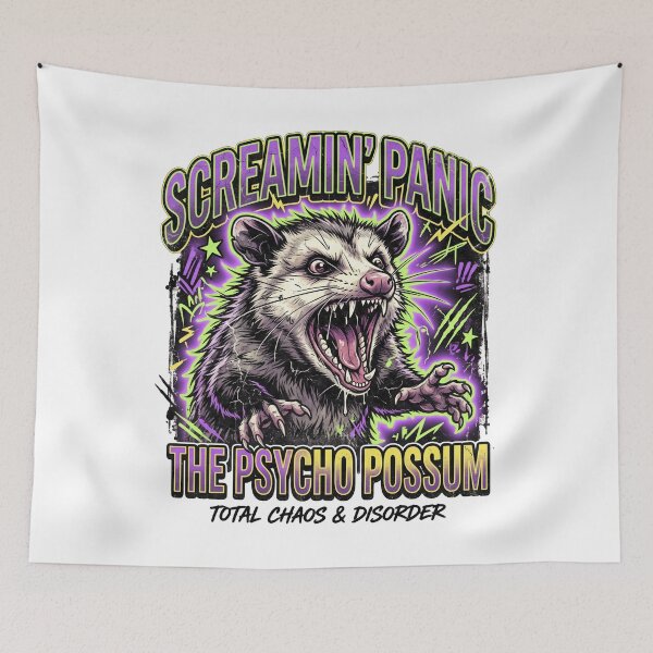 Item preview, Screamin' Panic The Psycho Possum – Crazy Horror Possum Retro Graphic designed and sold by LOVEARTDESIGN.