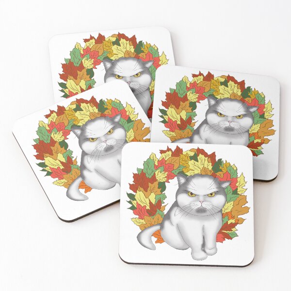Item preview, Grumpy Cat in an Autumn Leaf Wreath  designed and sold by KateQR.