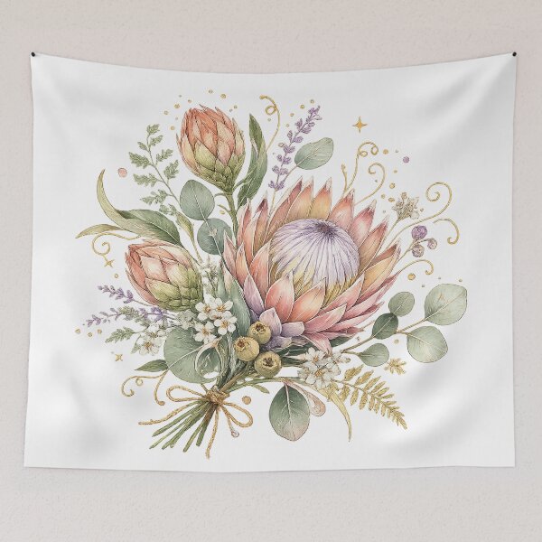 Item preview, Protea Bouquet Watercolor Botanical Cottagecore Floral Garden Art Design designed and sold by inkoutninja.