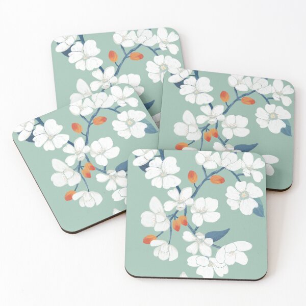 Item preview, White Cherry Blossom Mint Floral Art Gift for Nature Lovers designed and sold by LafinaArt.