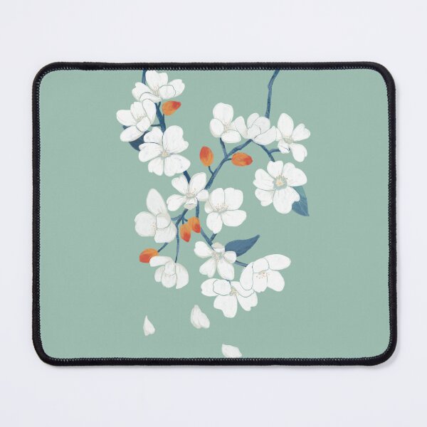 Item preview, White Cherry Blossom Mint Floral Art Gift for Nature Lovers designed and sold by LafinaArt.