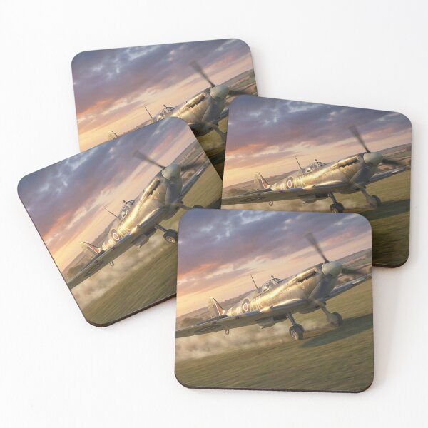 Item preview, Spitfire Grass Airfield Sunrise Takeoff Illustration designed and sold by Airpower Art.