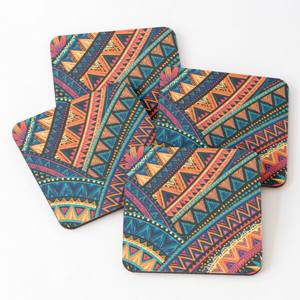 Item preview, Polynesian Mix Tribal Pattern Chevron Turquoise Coral Orange designed and sold by GrinGalore.