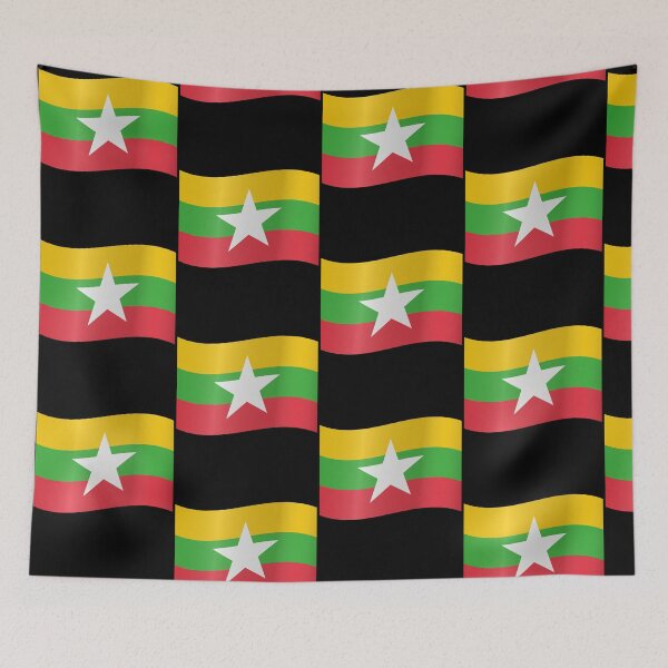 Aperçu de l'œuvre Drapeau flottant du Myanmar, symbole de fierté birmane créée et vendue par yazdogs.