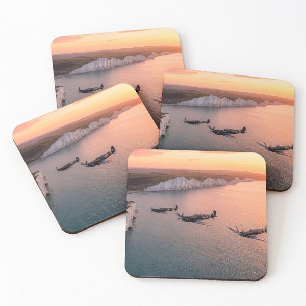 Item preview, Spitfires White Cliffs Formation Sunset Illustration designed and sold by Airpower Art.