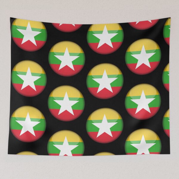 Aperçu de l'œuvre Drapeau rond 3D du Myanmar, symbole de fierté birmane créée et vendue par yazdogs.
